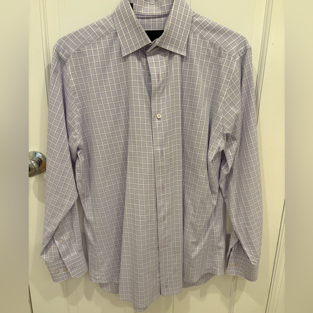 David Donahue Lavender Plaid Dress Shirt